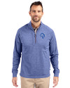 Los Angeles Rams Historic Cutter & Buck Adapt Eco Knit Heather Mens Big & Tall Quarter Zip Pullover Tour Blue Heather Front Thumbnail Image