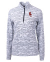 USC Trojans Cutter & Buck Traverse Stretch Eco Camo Print Quarter Zip Womens Pullover Charcoal Mannequin Thumbnail Image