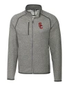 USC Trojans Cutter & Buck Mainsail Sweater-Knit Mens Big and Tall Full Zip Jacket Polished Heather Mannequin Thumbnail Image