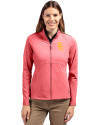 USC Trojans Cutter & Buck Adapt Recycled Soft Knit Stretch Womens Heathered Full Zip Jacket Cardinal Red Heather Front Thumbnail Image