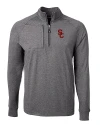 USC Trojans Cutter & Buck Adapt Eco Knit Heather Mens Quarter Zip Pullover Black Heather Mannequin Thumbnail Image