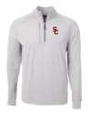 USC Trojans Cutter & Buck Adapt Eco Knit Heather Mens Quarter Zip Pullover Polished Heather Mannequin Thumbnail Image