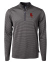 USC Trojans Cutter & Buck Virtue Eco Pique Micro Stripe Recycled Mens Big & Tall Quarter Zip Black/Elemental Grey Mannequin Thumbnail Image