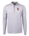 USC Trojans Cutter & Buck Virtue Eco Pique Micro Stripe Recycled Mens Big & Tall Quarter Zip Polished/White Mannequin Thumbnail Image