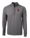 USC Trojans Cutter & Buck Adapt Eco Knit Heather Mens Big & Tall Quarter Zip Pullover Black Heather Mannequin Thumbnail Image