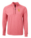 USC Trojans Cutter & Buck Adapt Eco Knit Heather Mens Big & Tall Quarter Zip Pullover Cardinal Red Heather Mannequin Thumbnail Image