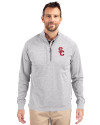 USC Trojans Cutter & Buck Adapt Recycled Soft Knit Stretch Mens Big & Tall Heathered Quarter Zip Pullover Polished Heather Front Thumbnail Image