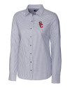 USC Trojans Cutter & Buck Stretch Oxford Stripe Womens Long Sleeve Dress Shirt Charcoal Mannequin Thumbnail Image