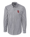 USC Trojans Cutter & Buck Easy Care Stretch Gingham Mens Big and Tall Long Sleeve Dress Shirt Charcoal Mannequin Thumbnail Image