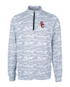 USC Trojans Cutter & Buck Traverse Stretch Eco Camo Print Quarter Zip Mens Big and Tall Pullover Charcoal Mannequin Thumbnail Image