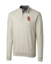 USC Trojans Cutter & Buck Lakemont Tri-Blend Mens Big and Tall Quarter Zip Pullover Sweater Oatmeal Heather Mannequin Thumbnail Image