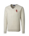 USC Trojans Cutter & Buck Lakemont Tri-Blend Mens Big and Tall V-Neck Pullover Sweater Oatmeal Heather Mannequin Thumbnail Image
