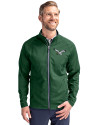 Philadelphia Eagles Historic Cutter & Buck Adapt Recycled Soft Knit Stretch Mens Hybrid Full Zip Jacket Hunter Green Front Thumbnail Image