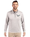 Philadelphia Eagles Historic Cutter & Buck Stealth Heathered Quarter Zip Mens Pullover Polished Medium Gray Front Thumbnail Image