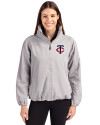 Minnesota Twins Cutter & Buck Charter Eco Recycled Womens Full-Zip Jacket Polished Medium Gray Front Thumbnail Image