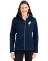 Tennessee Titans Historic Cutter & Buck Evoke Softshell Recycled Full Zip Womens Jacket Navy Blue Front Thumbnail Image