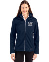 New York Giants Historic Cutter & Buck Evoke Softshell Recycled Full Zip Womens Jacket Navy Blue Front Thumbnail Image