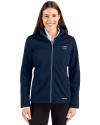 New England Patriots Americana Cutter & Buck Evoke Softshell Recycled Full Zip Womens Jacket Navy Blue Front Thumbnail Image