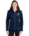 View image 10: Atlanta Braves Cutter & Buck Evoke Recycled Honeycomb Fleece Womens Full Zip Jacket Navy Blue Front