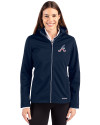 Atlanta Braves Stars & Stripes Cutter & Buck Evoke Softshell Recycled Full Zip Womens Jacket Navy Blue Front Thumbnail Image