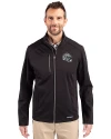 Las Vegas Raiders NFL Helmet Cutter & Buck Evoke Softshell Recycled Full Zip Mens Jacket Black Front Thumbnail Image