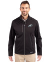 Philadelphia Eagles Cutter & Buck Evoke Softshell Recycled Full Zip Mens Jacket Black Front Thumbnail Image