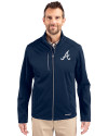 Atlanta Braves Cutter & Buck Evoke Softshell Recycled Full Zip Mens Jacket Navy Blue Front Thumbnail Image