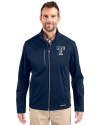 Texas Rangers Stars & Stripes Cutter & Buck Evoke Softshell Recycled Full Zip Mens Jacket Navy Blue Front Thumbnail Image