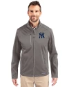 New York Yankees Cutter & Buck Evoke Softshell Recycled Full Zip Mens Jacket Elemental Grey Front Thumbnail Image