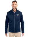 Toronto Blue Jays Cutter & Buck Evoke Softshell Recycled Full Zip Mens Jacket Navy Blue Front Thumbnail Image