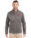 Cincinnati Reds Cutter & Buck Evoke Softshell Recycled Full Zip Mens Jacket Elemental Grey Front Thumbnail Image