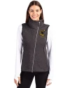 Pittsburgh Steelers Historic Cutter & Buck Mainsail Sweater Knit Womens Asymmetrical Vest Charcoal Heather Front Thumbnail Image