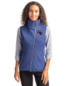 Los Angeles Rams NFL Helmet Cutter & Buck Mainsail Sweater Knit Womens Asymmetrical Vest Tour Blue Heather Front Thumbnail Image