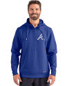 Atlanta Braves Cutter & Buck Roam Epic Versatility Half Zip Recycled Mens Hooded Pullover Tour Blue Front Thumbnail Image
