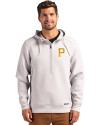View image 7: Pittsburgh Pirates Cutter & Buck Roam Recycled Buttery-Soft Knit Mens Half Zip Hooded Pullover Solitaire Front