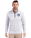 Saint Louis Billikens Cutter & Buck Traverse Stretch Eco Camo Print Quarter Zip Mens Pullover Charcoal Front Thumbnail Image