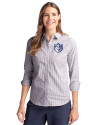 Saint Louis Billikens Cutter & Buck Stretch Oxford Stripe Womens Long Sleeve Dress Shirt Charcoal Front Thumbnail Image