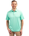 Front Profile of a man wearing a Fresh Mint Heather Cutter & Buck Forge Eco Stretch Recycled Mens Polo Thumbnail Image
