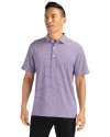 Front profile view of a man wearing a College Purple and White Cutter & Buck Forge Eco Double Stripe Stretch Recycled Mens Polo Thumbnail Image