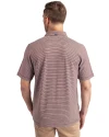 Back profile view of a man wearing a Bordeaux and White Cutter & Buck Forge Eco Double Stripe Stretch Recycled Mens Polo Thumbnail Image