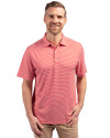 Front profile view of a man wearing a Red and White Cutter & Buck Forge Eco Double Stripe Stretch Recycled Mens Polo Thumbnail Image