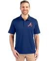 Atlanta Braves Cooperstown Cutter & Buck Forge Stretch Mens Big and Tall Polo Tour Blue Front Thumbnail Image