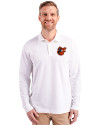 Baltimore Orioles Cooperstown Cutter & Buck Advantage Eco Tri-Blend Pique Mens Big and Tall Long Sleeve Polo White Front Thumbnail Image