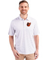 Baltimore Orioles Cooperstown Cutter & Buck Forge Pencil Stripe Stretch Mens Polo White Front Thumbnail Image