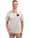 Baltimore Orioles Cooperstown Cutter & Buck Virtue Eco Pique Stripe Recycled Mens Polo Polished Medium Gray Front Thumbnail Image