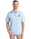Atlanta Braves Cooperstown Cutter & Buck Virtue Eco Pique Stripe Recycled Mens Polo Atlas Light Blue Front Thumbnail Image