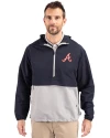 Atlanta Braves Cooperstown Cutter & Buck Charter Eco Recycled Mens Anorak Jacket Navy Blue/Polished Front Thumbnail Image
