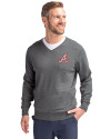 Atlanta Braves Cooperstown Cutter & Buck Lakemont Tri-Blend Mens V-Neck Pullover Sweater Charcoal Heather Front Thumbnail Image