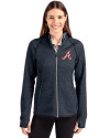 Atlanta Braves Cooperstown Cutter & Buck Mainsail Full Zip Hooded Womens Jacket Liberty Navy Heather Front Thumbnail Image