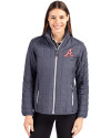 Atlanta Braves Cooperstown Cutter & Buck Rainier PrimaLoft®  Womens Eco Insulated Full Zip Puffer Jacket Anthracite Melange Front Thumbnail Image